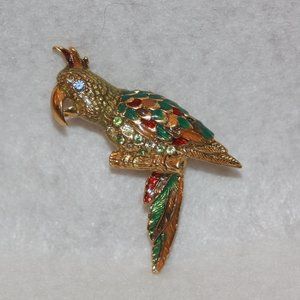 Parrot Brooch enamel & Rhinestone Gold Tone